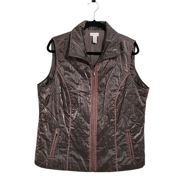 Chico's vest metallic brown quilted zip front 16 - Picture 1 of 4